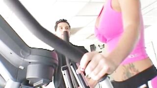 Cute golddigger having a workout quickie