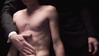 Teenage twink dominated by a huge muscular man in suit