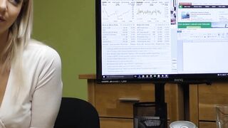 Sexy blonde Nathaly Teges eats loan agents fat cock for drivers license