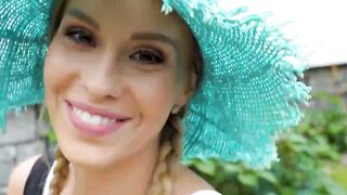 Blonde girl Lucky Bee gets her pink pussy cleaned up in front of her partner