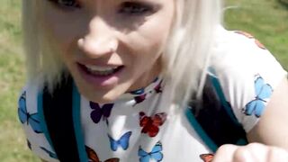 Short haired blonde Zazie Skymm gets free money in exchange of her pink pussy