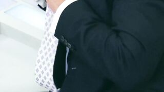 Sloppy blowjob and hot ass pounding by suited Dani Robles and Adam Franco