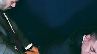 Hunky Gustavo Cruz fucked the wet ass of suited Axel Brown in the cinema