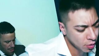 Hunky Gustavo Cruz fucked the wet ass of suited Axel Brown in the cinema
