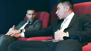Hunky Gustavo Cruz fucked the wet ass of suited Axel Brown in the cinema