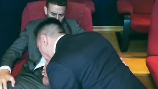 Hunky Gustavo Cruz fucked the wet ass of suited Axel Brown in the cinema
