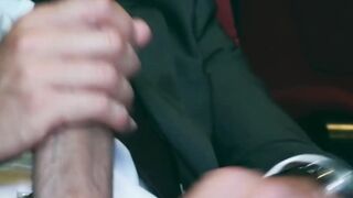 Hunky Gustavo Cruz fucked the wet ass of suited Axel Brown in the cinema