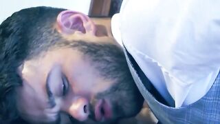 Wet blowjob and anal fucking by butler Xavi Duran and master Robbie Rojo