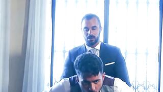 Wet blowjob and anal fucking by butler Xavi Duran and master Robbie Rojo