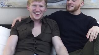 Blonde jock Spencer Daley groans hard after getting his dick sucked by transgender Lu