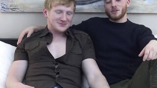 Blonde jock Spencer Daley groans hard after getting his dick sucked by transgender Lu