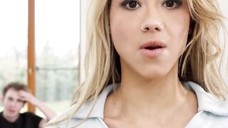 Paying my broke blonde neighbor Veronica Leal so I can taste her shaved pussy