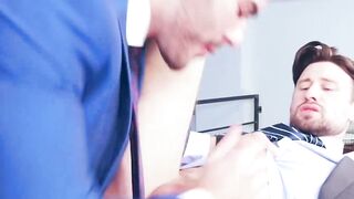 Sexy Drew Dixon rides the thick cock of suited Pol Dixon in the office