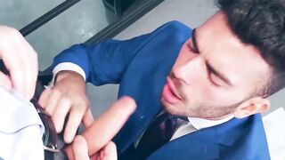 Sexy Drew Dixon rides the thick cock of suited Pol Dixon in the office
