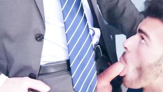 Sexy Drew Dixon rides the thick cock of suited Pol Dixon in the office