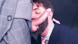 Suited Dani Robles sucks and rides the uncut cock of model D DanÂ 