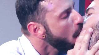 Sexy Robbie Rojo let suited Antonio Miracle rimmed and fucks his big ass