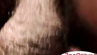 Skinny horny amateur Demetrius gets his big dick and balls swallow and enjoys barebac