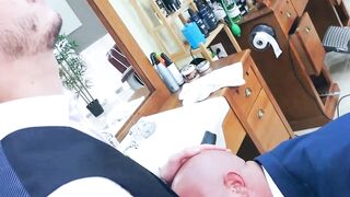 Inked Bruno Max fingered and fucked the pink hole of suited Ricky Hard