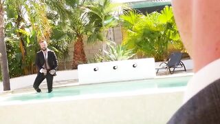 Wet ass pounding in the poolside by suited buddies Damon Hear and Sir Peter
