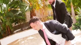 Wet ass pounding in the poolside by suited buddies Damon Hear and Sir Peter