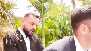 Wet ass pounding in the poolside by suited buddies Damon Hear and Sir Peter