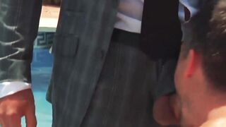 Erotic kissing and deep dick riding by suited Hector de Silva and Jay Roberts