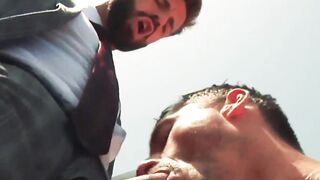 Erotic kissing and deep dick riding by suited Hector de Silva and Jay Roberts