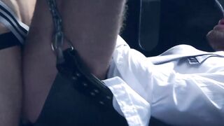 Leather clad Dato Foland pounds the warm ass hole of suited Logan Moore