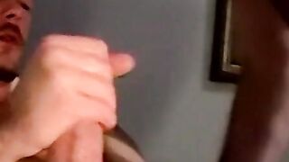 Attractive inked teen masturbates during an interview