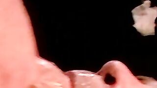 Attractive inked teen masturbates during an interview