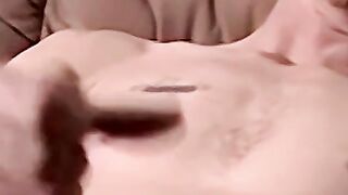 Black man with white man throatfucking and masturbating