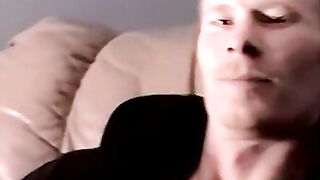 Black man with white man throatfucking and masturbating