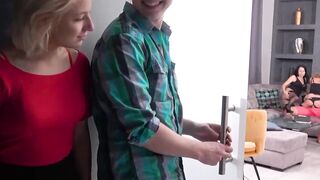 Handsome Olivier Bam with his GF watches a taboo threesome sex in the living room