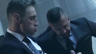 Suited Emir Boscatto sucked dicked and ass fucked by hottie Kayden Gray