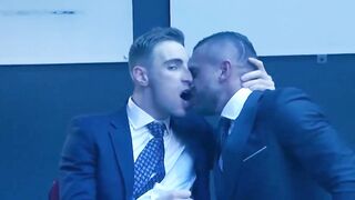 Suited Emir Boscatto sucked dicked and ass fucked by hottie Kayden Gray