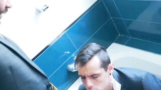 Wet Leo Galileo jerked off before getting anal fucked by suited Bruno Max