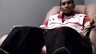 Nervous young boy strokes his hard rock BBC on cam