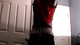 Nervous young boy strokes his hard rock BBC on cam