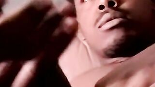 Black amateur dude shoots off thick cum by stroking his BBC