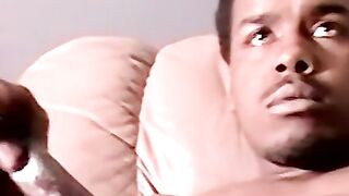Black amateur dude shoots off thick cum by stroking his BBC