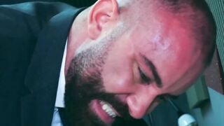 Bearded Bruno Max sucks and rides the monster cock of Sir Peter