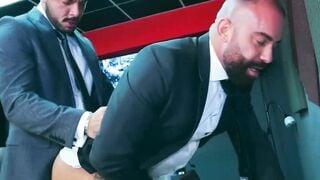 Bearded Bruno Max sucks and rides the monster cock of Sir Peter