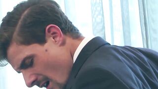Suited Dato Foland licked and fucked the hole of suited Carter Dane