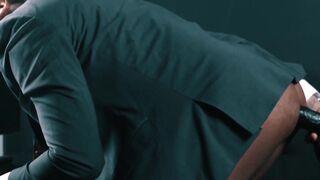 Sexy Trent King fucks himself with his black dildo while jacking his cock