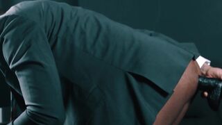 Sexy Trent King fucks himself with his black dildo while jacking his cock