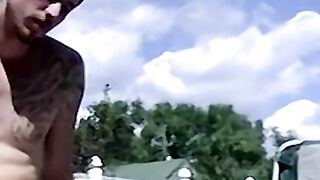 bareback fucking this inked dude hard til I cum in his ass