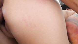 Etched babe Adel Asanty receives double penetration from meaty dudes