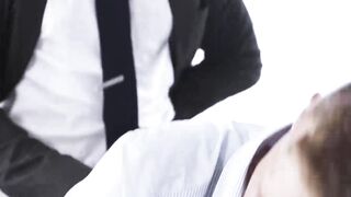 Suited Ethan Chase banged hard the smooth hole of sexy Dale Kuda