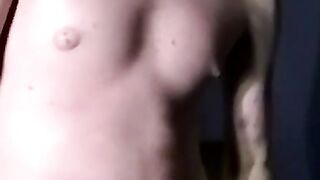 White skinny hunk plays with his enormous dick